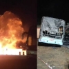 Incêndio destrói ônibus e atinge caminhão-tanque