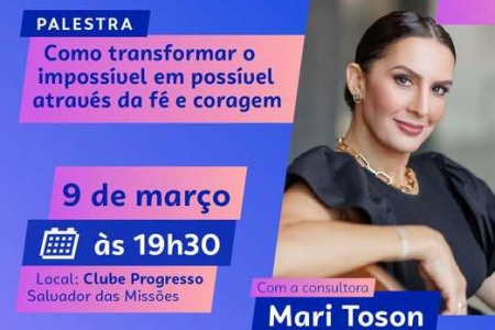 Palestra com Mari Toson é dia 9 de março